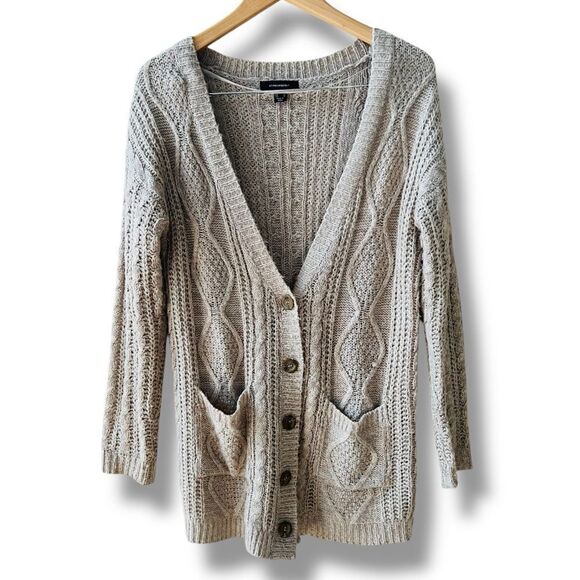Atmosphere Tight Knit Cable Cardigan Sz 10 Tan Button Down Cottagecore - Picture 1 of 9